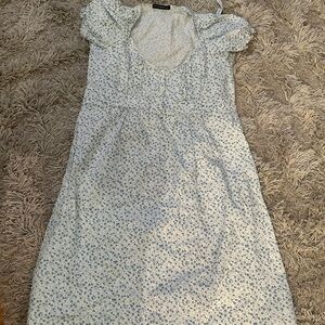 Brandy Melville White Dress with Light Blue Floral Print